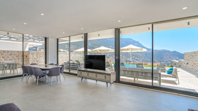 Exceptional Kalkan Triplex Villa For Sale - Lounge with fabulous sea and nature views