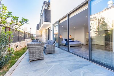 Flawless Sea-View Villa For Sale In Kalkan - Shady terrace from the bedroom