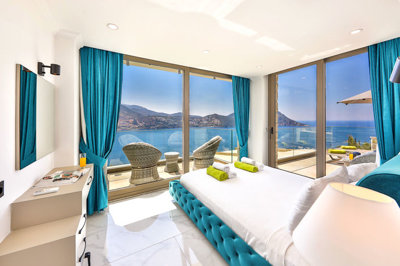 A Luxury 5-Bedroom Sea View Antalya Villa For Sale - A gorgeous double bedroom with large terrace balcony