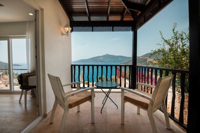 Idyllic Sea-View Kalkan Villa For Sale - Private shaded balcony with sea view